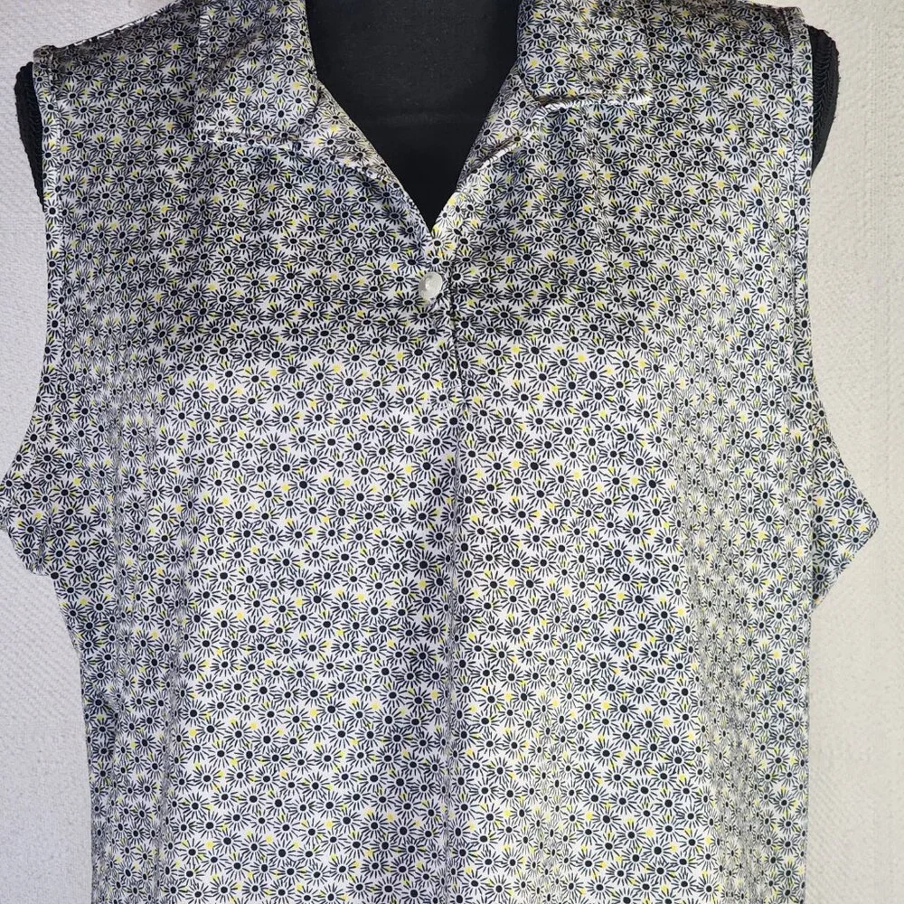 EP Pro Tour Tech Black White Yellow Floral Sleeveless Poly Span Golf Tank Sz XL - Picture 4 of 16
